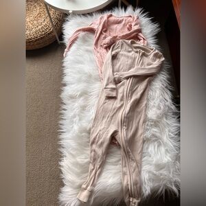 Kids Ribbed Long-Sleeve Footed Pajama - Pink & Blush